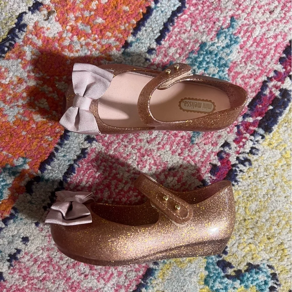 Mini Melissa Pink and Gold Dress Shoes with Glittery Finish size 8